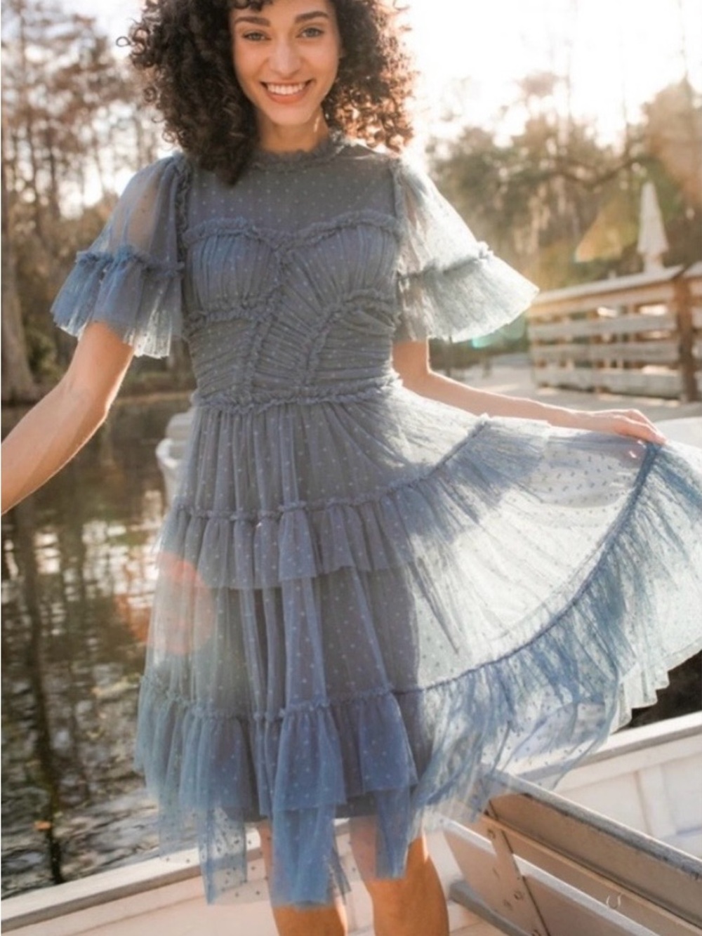 Ivy City Short Whimsical dress in slate blue